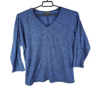 Womens Always Indigo Blue Textured Top Blouse V Neck Long Sleeve Size 2X